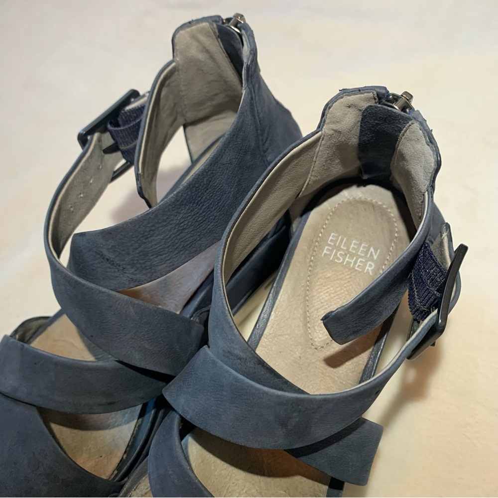 Eileen Fisher Blue Strappy Suede Platform Sandals Size 6 - Picture 3 of 10